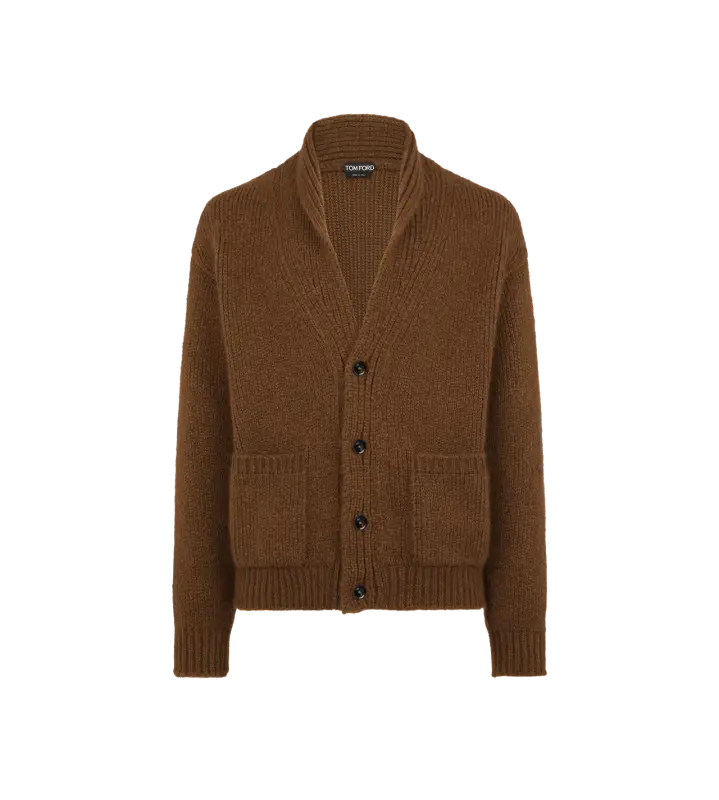 CASHMERE SHAWL COLLAR CARDIGAN TOFFEE online